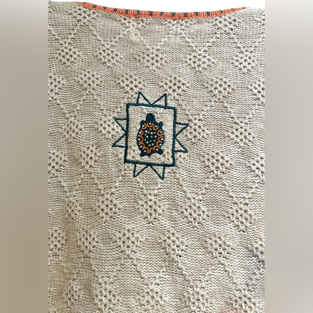 Embroidered Knit zip up Cardigan with turtle Accents - Picture 4 of 6